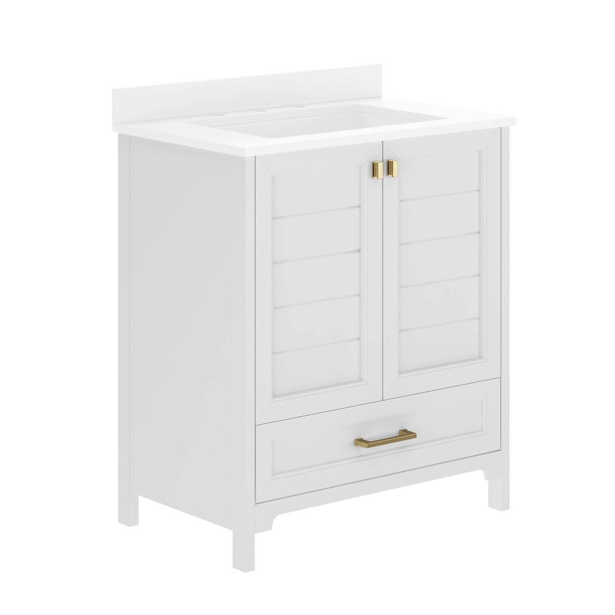 White Frame/Gold Hardware,30" |#| 30 Inch Bathroom Vanity with Undermount Sink, Cabinet, and Drawer in White