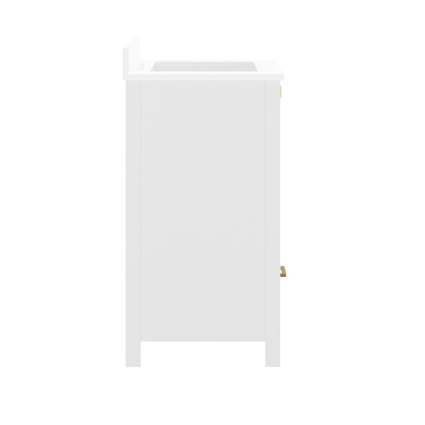 White Frame/Gold Hardware,30" |#| 30 Inch Bathroom Vanity with Undermount Sink, Cabinet, and Drawer in White