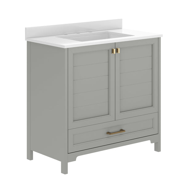 Gray Frame/Gold Hardware,36" |#| 36 Inch Bathroom Vanity with Undermount Sink, Cabinet, and Drawer in Gray