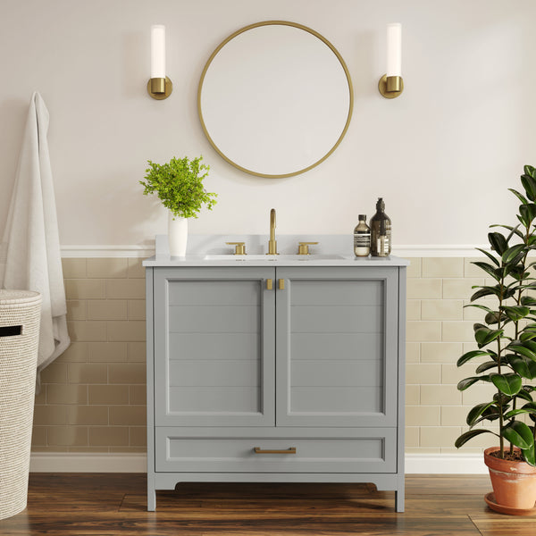 Gray Frame/Gold Hardware,36" |#| 36 Inch Bathroom Vanity with Undermount Sink, Cabinet, and Drawer in Gray