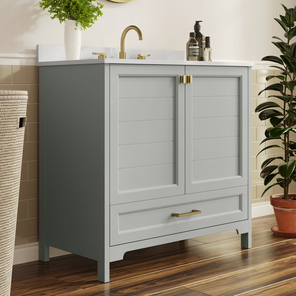 Gray Frame/Gold Hardware,36" |#| 36 Inch Bathroom Vanity with Undermount Sink, Cabinet, and Drawer in Gray