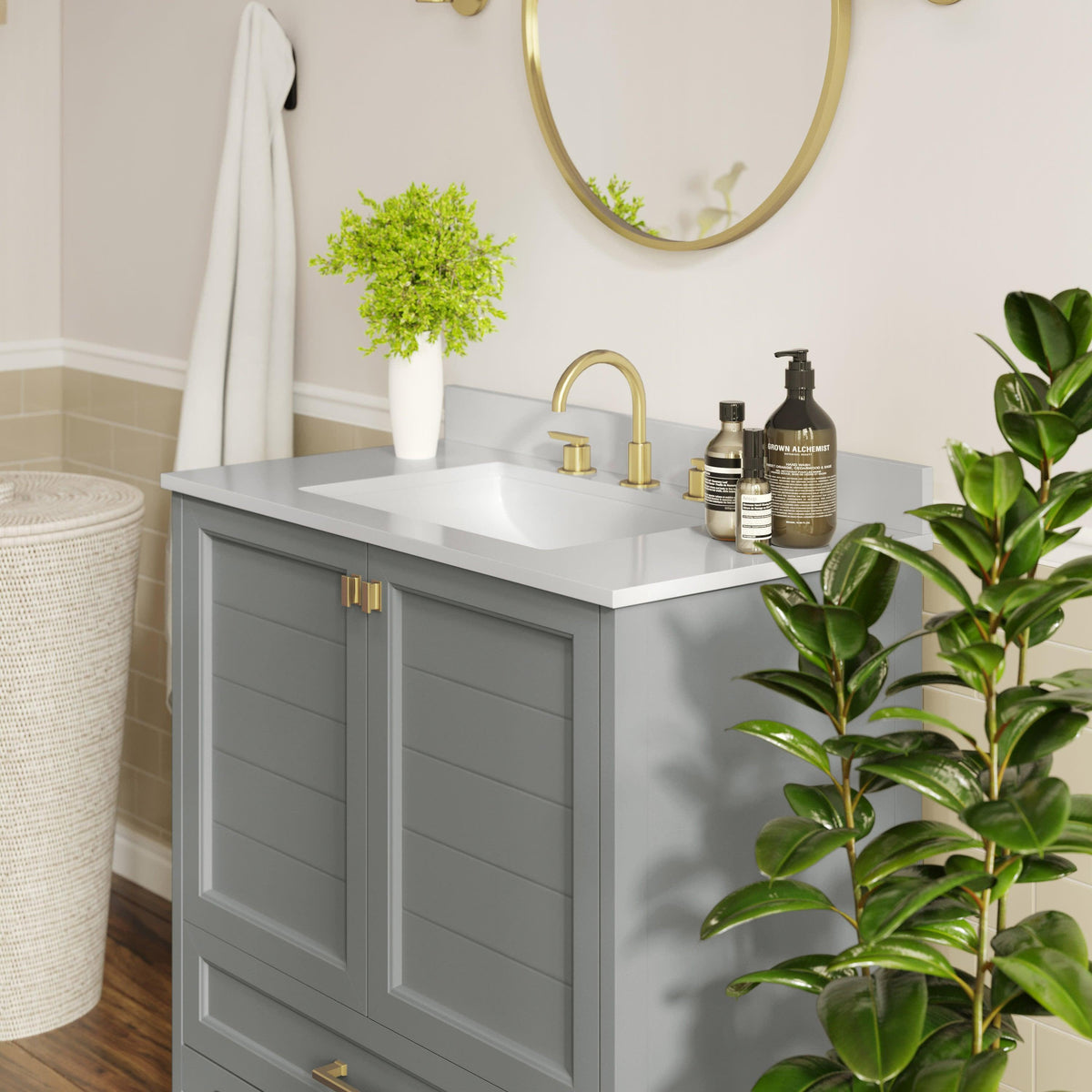 Gray Frame/Gold Hardware,36" |#| 36 Inch Bathroom Vanity with Undermount Sink, Cabinet, and Drawer in Gray