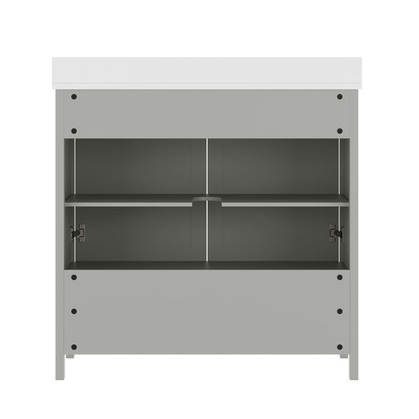 Gray Frame/Gold Hardware,36" |#| 36 Inch Bathroom Vanity with Undermount Sink, Cabinet, and Drawer in Gray