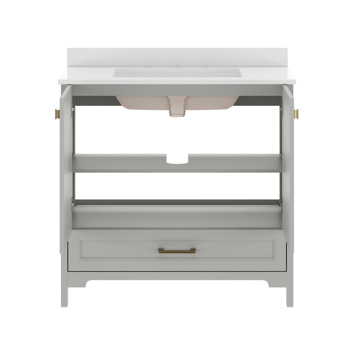 Gray Frame/Gold Hardware,36" |#| 36 Inch Bathroom Vanity with Undermount Sink, Cabinet, and Drawer in Gray