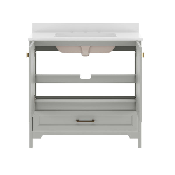 Gray Frame/Gold Hardware,36" |#| 36 Inch Bathroom Vanity with Undermount Sink, Cabinet, and Drawer in Gray
