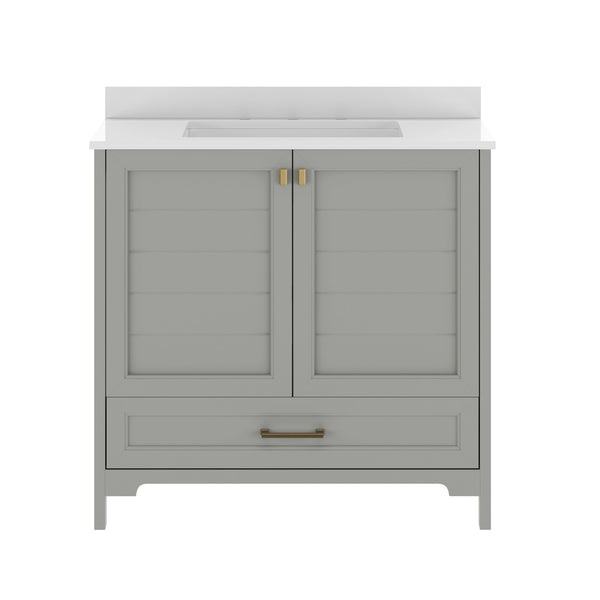 Gray Frame/Gold Hardware,36" |#| 36 Inch Bathroom Vanity with Undermount Sink, Cabinet, and Drawer in Gray