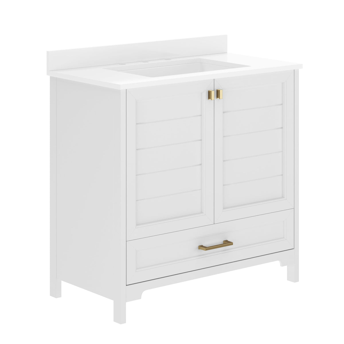 White Frame/Gold Hardware,36" |#| 36 Inch Bathroom Vanity with Undermount Sink, Cabinet, and Drawer in White