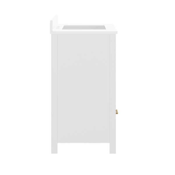 White Frame/Gold Hardware,36" |#| 36 Inch Bathroom Vanity with Undermount Sink, Cabinet, and Drawer in White