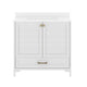 White Frame/Gold Hardware,36" |#| 36 Inch Bathroom Vanity with Undermount Sink, Cabinet, and Drawer in White