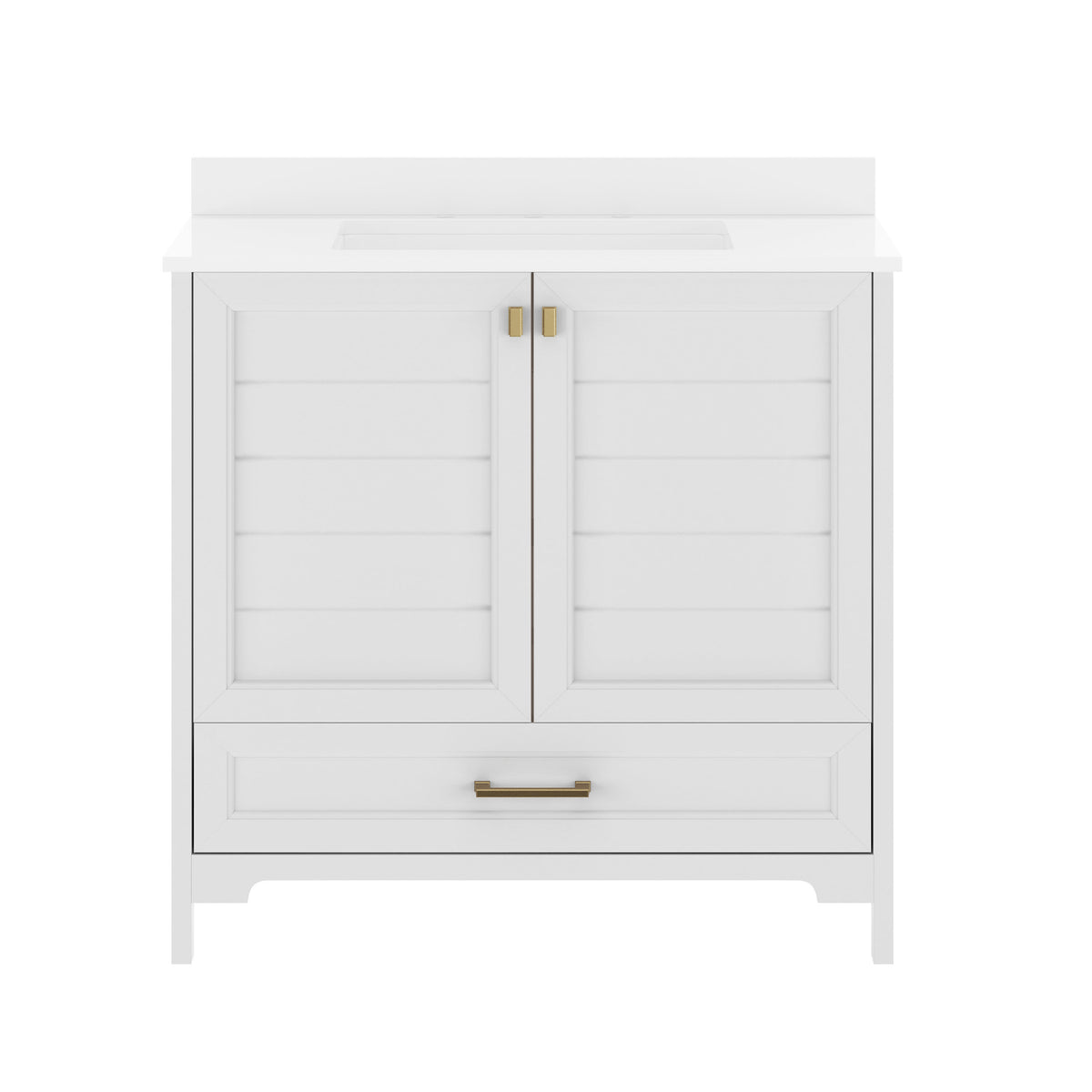 White Frame/Gold Hardware,36" |#| 36 Inch Bathroom Vanity with Undermount Sink, Cabinet, and Drawer in White