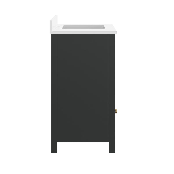 Black Frame/Gold Hardware,36" |#| 36 Inch Bathroom Vanity with Undermount Sink, Cabinet, and Drawer in Black