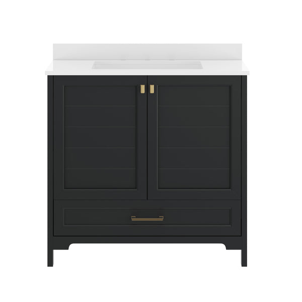 Black Frame/Gold Hardware,36" |#| 36 Inch Bathroom Vanity with Undermount Sink, Cabinet, and Drawer in Black