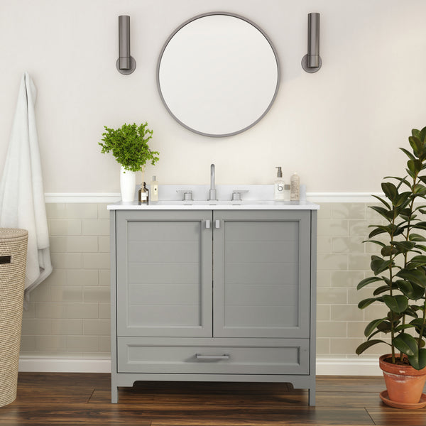 Gray,36" |#| 36 Inch Bathroom Vanity with Undermount Sink, Cabinet, and Drawer in Gray