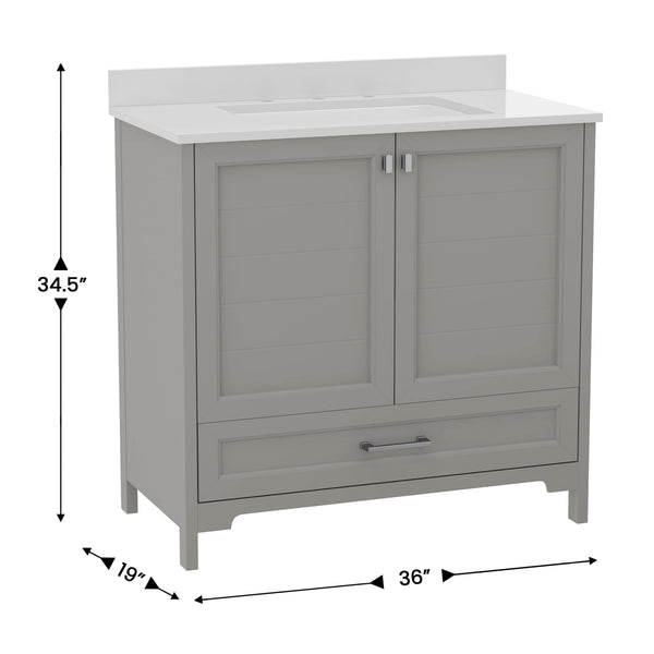 Gray,36" |#| 36 Inch Bathroom Vanity with Undermount Sink, Cabinet, and Drawer in Gray