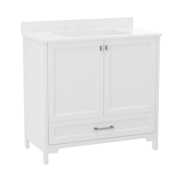 White,36" |#| 36 Inch Bathroom Vanity with Undermount Sink, Cabinet, and Drawer in White