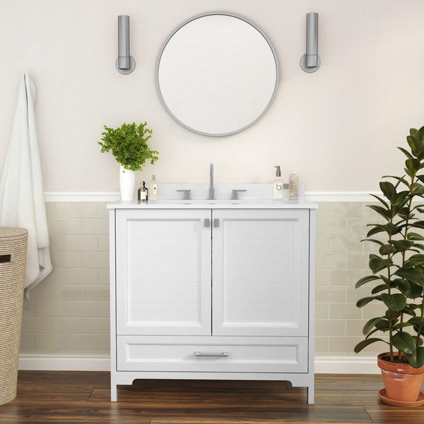 White,36" |#| 36 Inch Bathroom Vanity with Undermount Sink, Cabinet, and Drawer in White