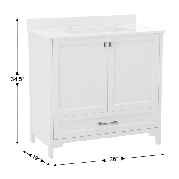 White,36" |#| 36 Inch Bathroom Vanity with Undermount Sink, Cabinet, and Drawer in White