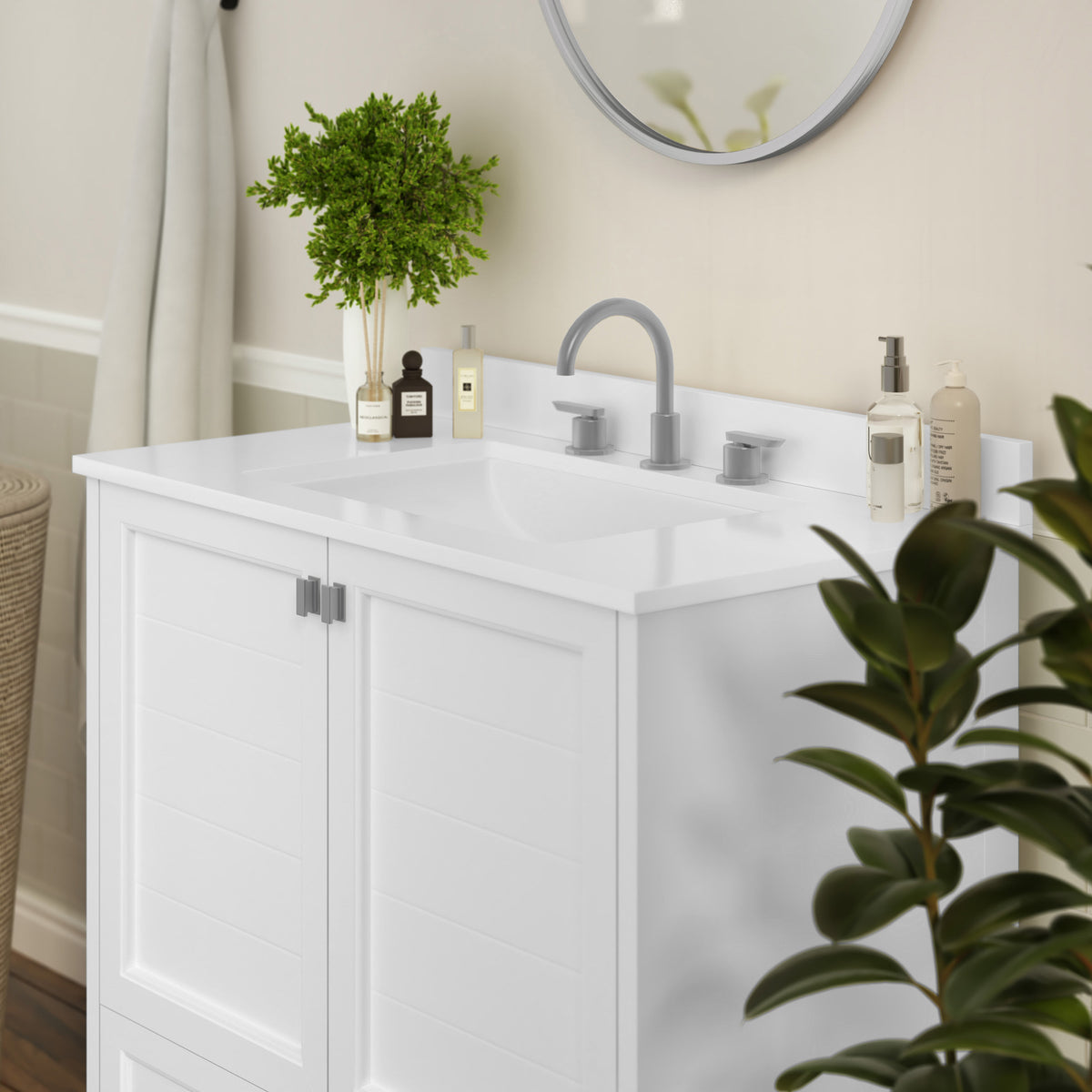 White,36" |#| 36 Inch Bathroom Vanity with Undermount Sink, Cabinet, and Drawer in White