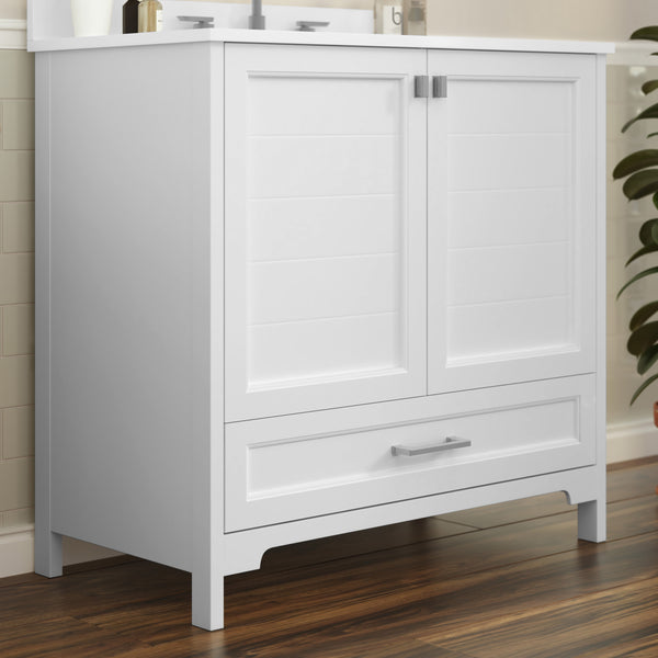 White,36" |#| 36 Inch Bathroom Vanity with Undermount Sink, Cabinet, and Drawer in White