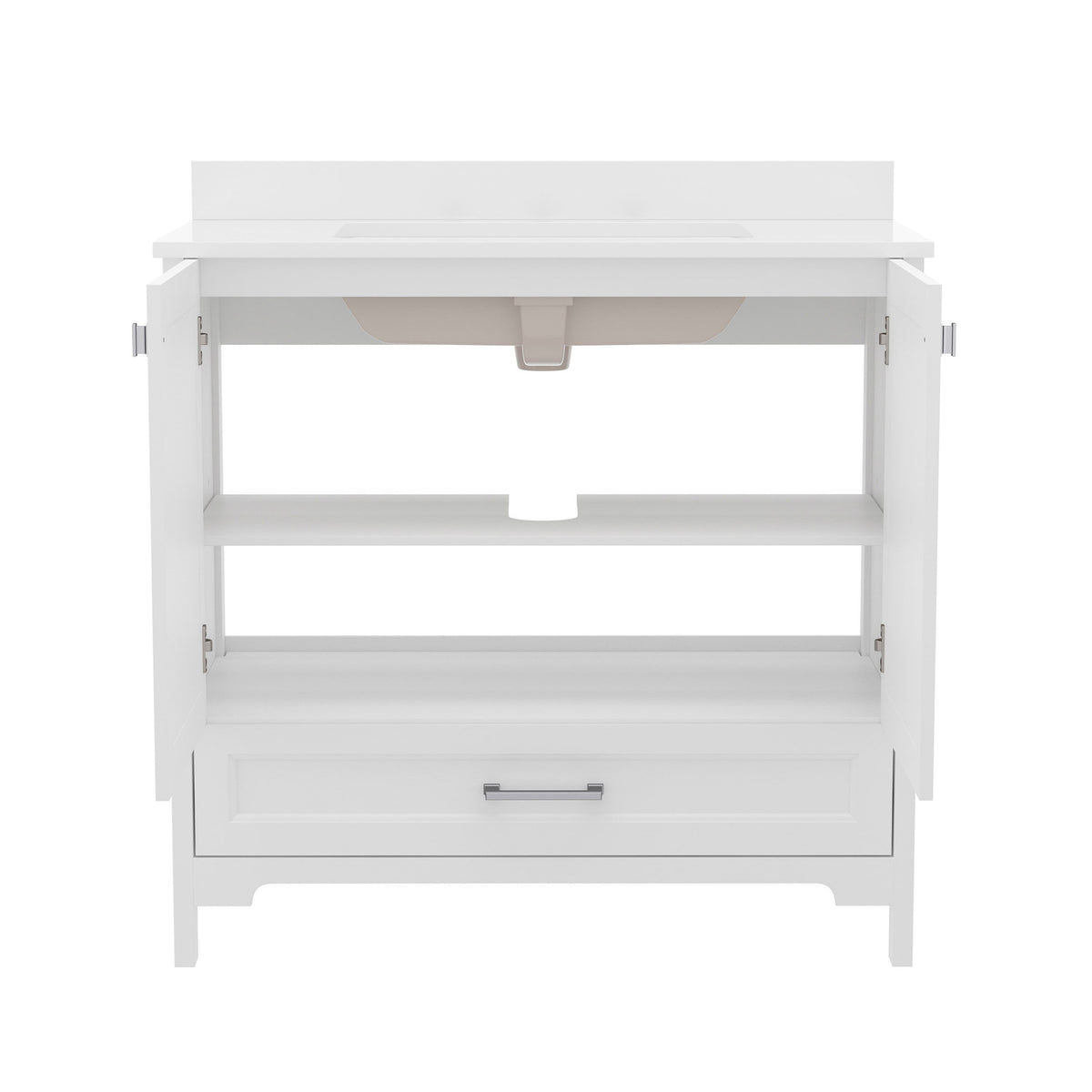 White,36" |#| 36 Inch Bathroom Vanity with Undermount Sink, Cabinet, and Drawer in White