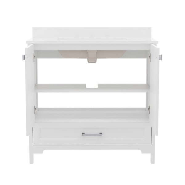 White,36" |#| 36 Inch Bathroom Vanity with Undermount Sink, Cabinet, and Drawer in White