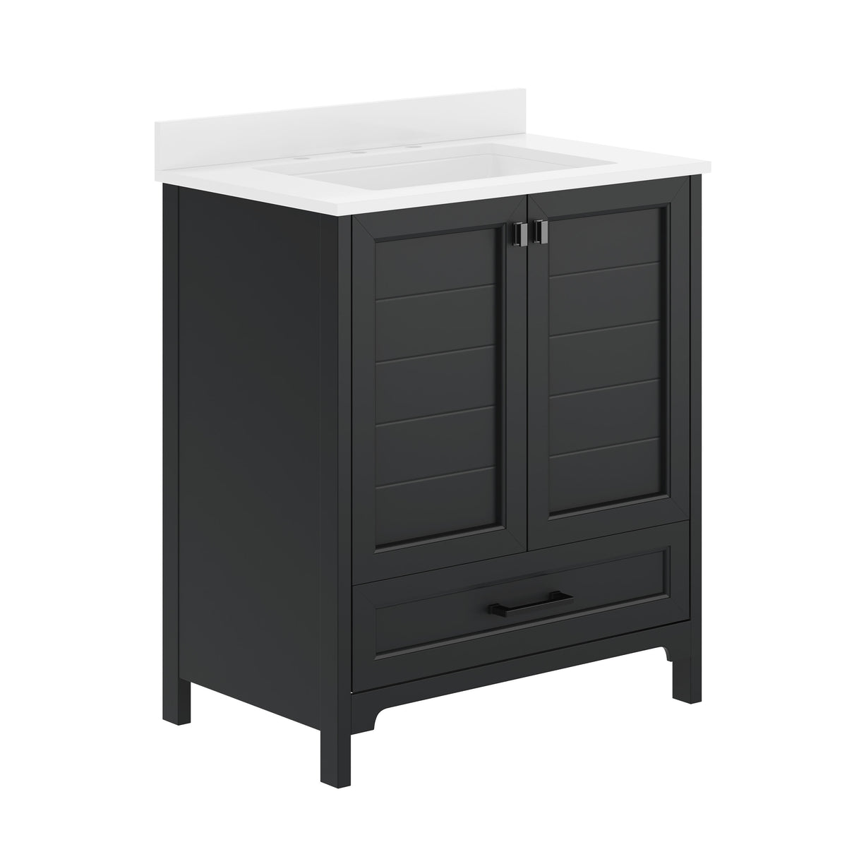 Black Frame/Black Hardware,30" |#| 30 Inch Bathroom Vanity with Undermount Sink, Cabinet, and Drawer in Black