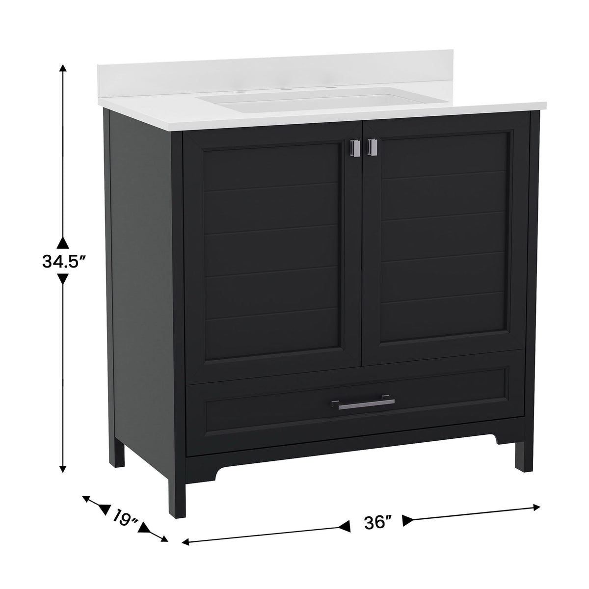 Black,36" |#| 36 Inch Bathroom Vanity with Undermount Sink, Cabinet, and Drawer in Black