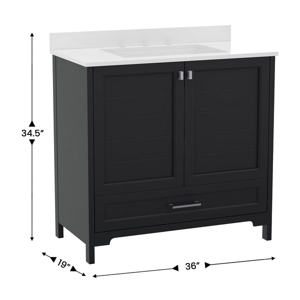 Black,36" |#| 36 Inch Bathroom Vanity with Undermount Sink, Cabinet, and Drawer in Black