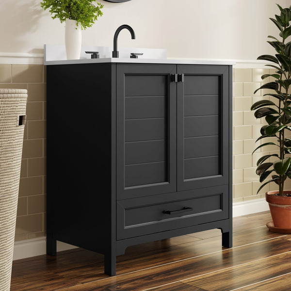 Black Frame/Black Hardware,30" |#| 30 Inch Bathroom Vanity with Undermount Sink, Cabinet, and Drawer in Black