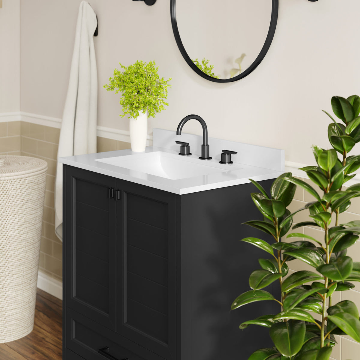 Black Frame/Black Hardware,30" |#| 30 Inch Bathroom Vanity with Undermount Sink, Cabinet, and Drawer in Black