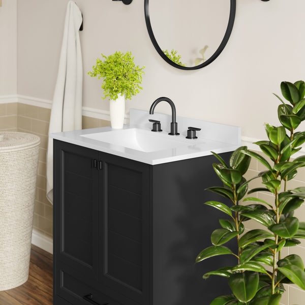 Black Frame/Black Hardware,30" |#| 30 Inch Bathroom Vanity with Undermount Sink, Cabinet, and Drawer in Black
