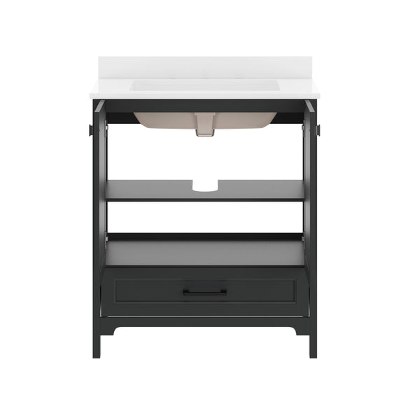 Black Frame/Black Hardware,30" |#| 30 Inch Bathroom Vanity with Undermount Sink, Cabinet, and Drawer in Black