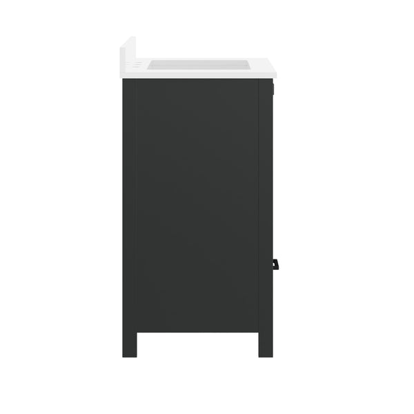 Black Frame/Black Hardware,30" |#| 30 Inch Bathroom Vanity with Undermount Sink, Cabinet, and Drawer in Black