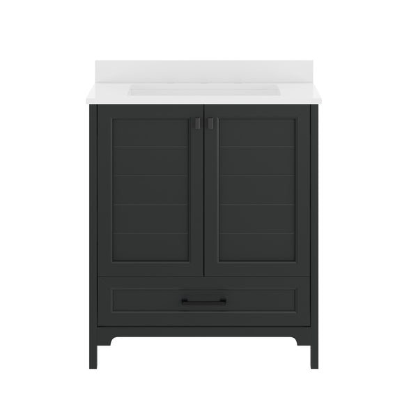 Black Frame/Black Hardware,30" |#| 30 Inch Bathroom Vanity with Undermount Sink, Cabinet, and Drawer in Black