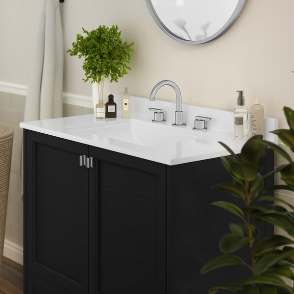 Black,36" |#| 36 Inch Bathroom Vanity with Undermount Sink, Cabinet, and Drawer in Black