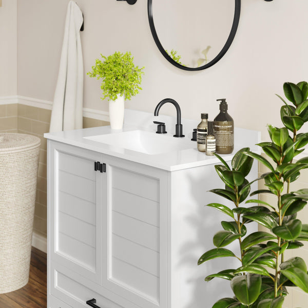 White Frame/Black Hardware,36" |#| 36 Inch Bathroom Vanity with Undermount Sink, Cabinet, and Drawer in White