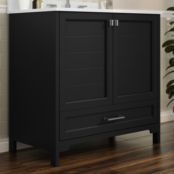 Black,36" |#| 36 Inch Bathroom Vanity with Undermount Sink, Cabinet, and Drawer in Black