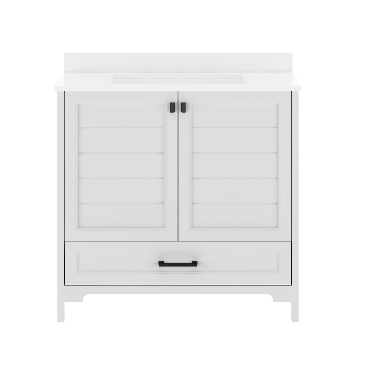 White Frame/Black Hardware,36" |#| 36 Inch Bathroom Vanity with Undermount Sink, Cabinet, and Drawer in White