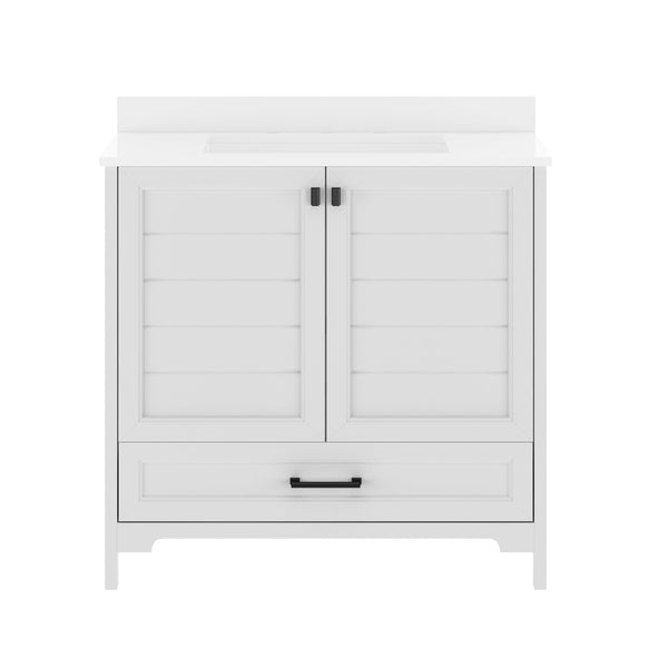 White Frame/Black Hardware,36" |#| 36 Inch Bathroom Vanity with Undermount Sink, Cabinet, and Drawer in White