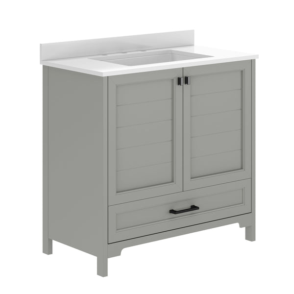 Gray Frame/Black Hardware,36" |#| 36 Inch Bathroom Vanity with Undermount Sink, Cabinet, and Drawer in Gray