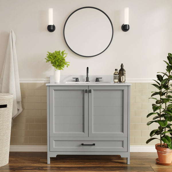 Gray Frame/Black Hardware,36" |#| 36 Inch Bathroom Vanity with Undermount Sink, Cabinet, and Drawer in Gray