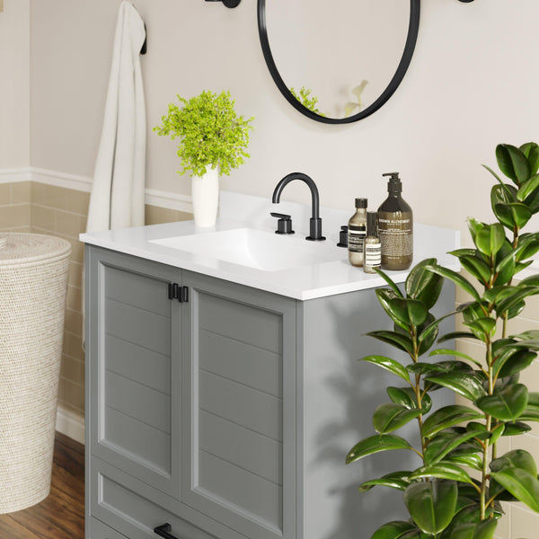 Gray Frame/Black Hardware,36" |#| 36 Inch Bathroom Vanity with Undermount Sink, Cabinet, and Drawer in Gray