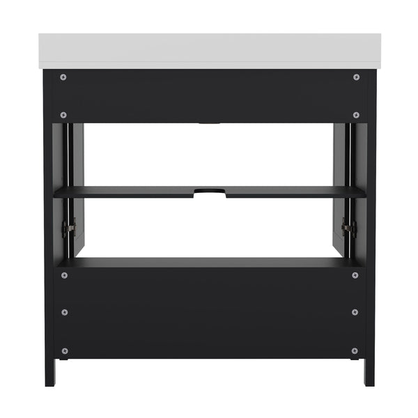 Black,36" |#| 36 Inch Bathroom Vanity with Undermount Sink, Cabinet, and Drawer in Black