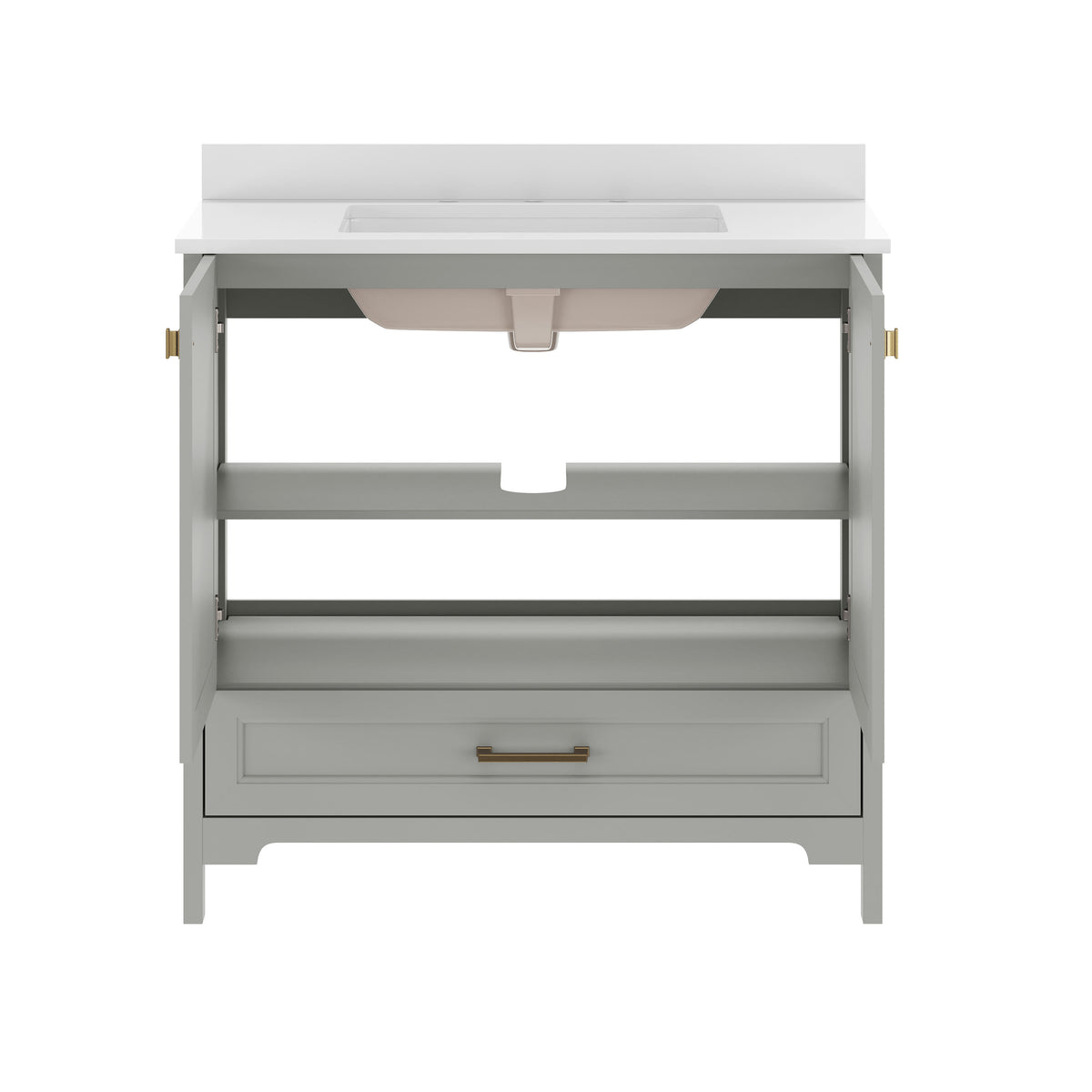 Gray Frame/Black Hardware,36" |#| 36 Inch Bathroom Vanity with Undermount Sink, Cabinet, and Drawer in Gray