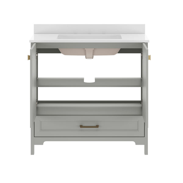 Gray Frame/Black Hardware,36" |#| 36 Inch Bathroom Vanity with Undermount Sink, Cabinet, and Drawer in Gray