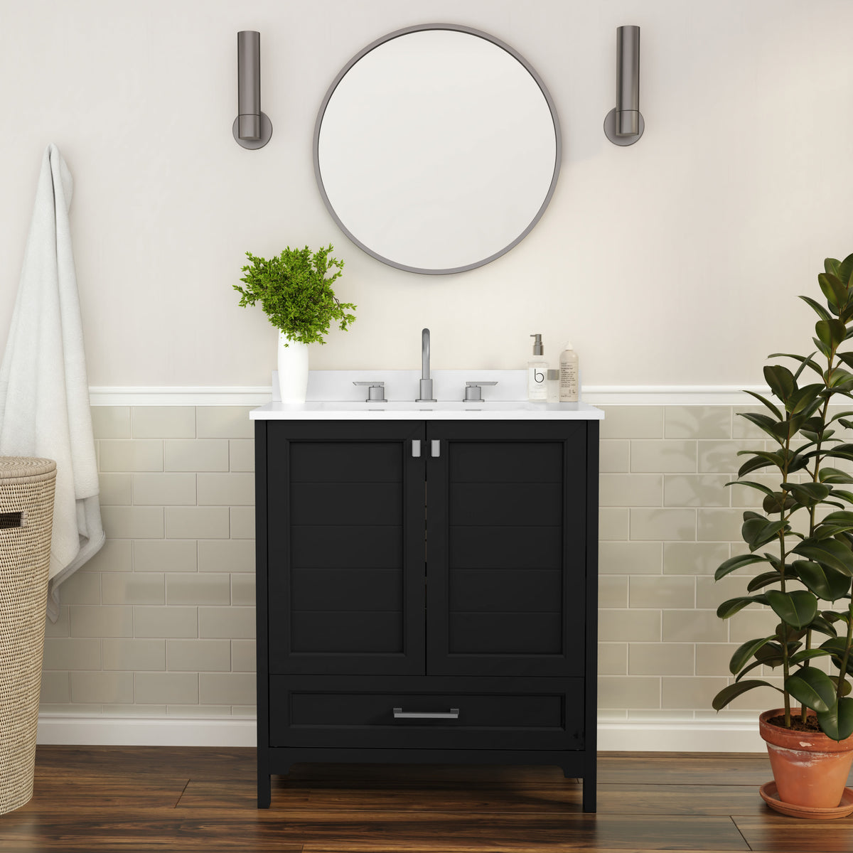 Black,30" |#| 30 Inch Bathroom Vanity with Undermount Sink, Cabinet, and Drawer in Black