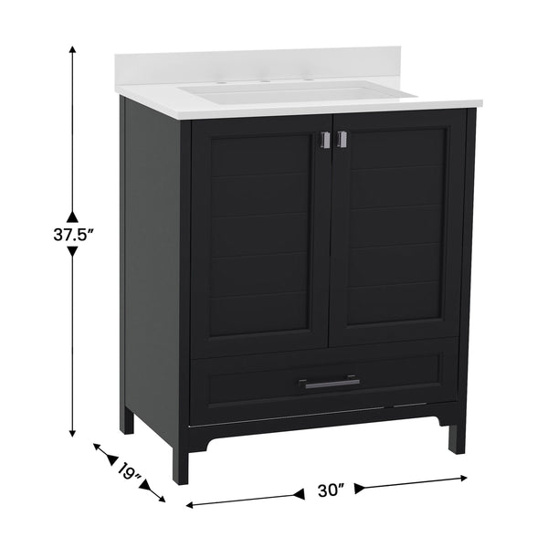 Black,30" |#| 30 Inch Bathroom Vanity with Undermount Sink, Cabinet, and Drawer in Black