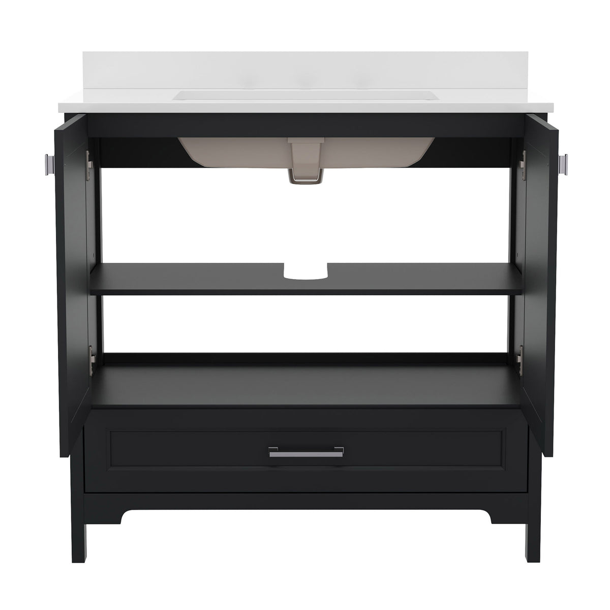 Black,36" |#| 36 Inch Bathroom Vanity with Undermount Sink, Cabinet, and Drawer in Black