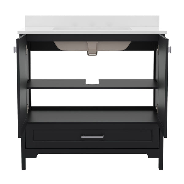 Black,36" |#| 36 Inch Bathroom Vanity with Undermount Sink, Cabinet, and Drawer in Black