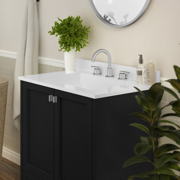 Black,30" |#| 30 Inch Bathroom Vanity with Undermount Sink, Cabinet, and Drawer in Black